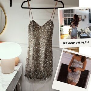 vintage sequined silver/beige dress